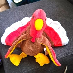 ✓TY Beanie Baby “Gobbles” Turkey Rare sitting Plush stuffed animal Thanksgiving